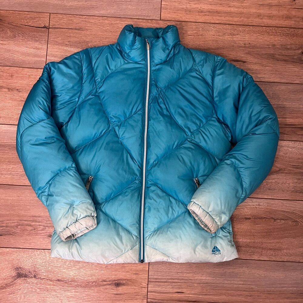 Vintage Nike ACG Down Puffer Winter Jacket Coat Teal Gradient Quilted Women's M